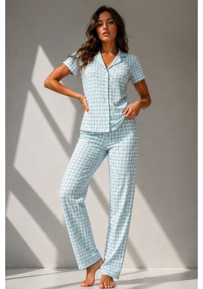 Norcia Sports Kadın Klasik Doğal Düğme Gece Su Yeşili Pijama Takımı Çok Renkli - 929322992 Çok Renkli - 929322992 Çok Renkli