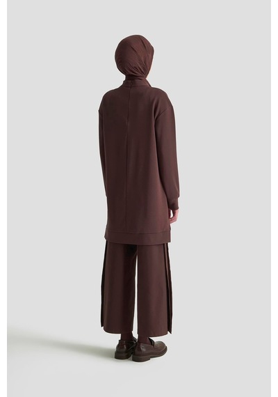 Armine Trend Deri Ve Fermuar Detaylı Fitilli Tunik Kakao 25kt452 Kakao