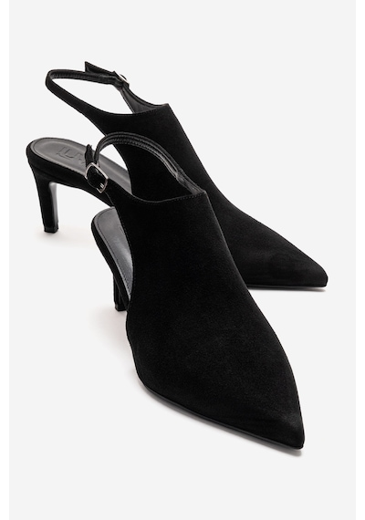 Luvishoes Rosalıe Siyah Süet Sivri Burunlu Kadın Topuklu Ayakkabı