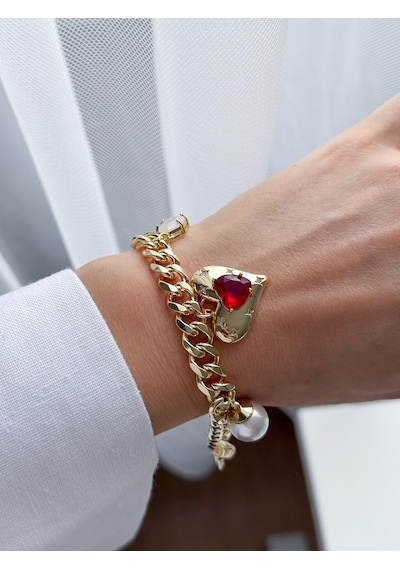 Çelik Kalp Charm Bileklik Gold 33447313