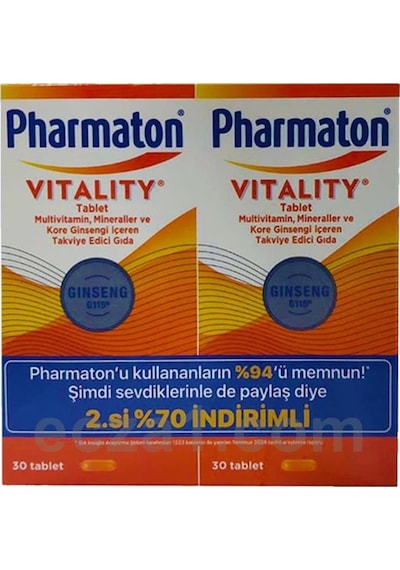 Pharmaton Vitality 30 Tablet Avantajlı 2'li Paket - 2.si %70 İndirimli