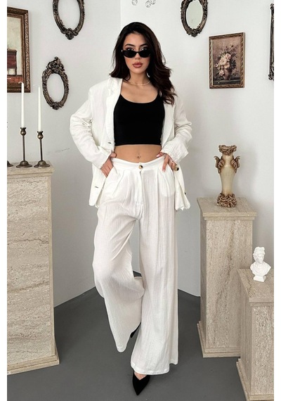 Beyaz Oversize Müslin Takım