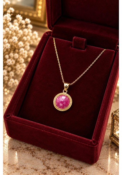 Pembe Taşlı Altın Kolye