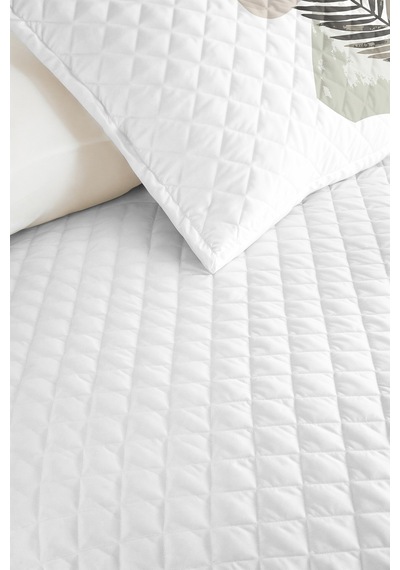 Botanik Yeşil Minimal Tek Kişilik Pike Takımı - Geometrik Antrasit Bej 160x220 Cm Yatak Örtüsü Esintili Kabuğu Demi