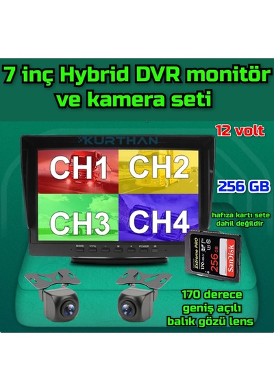2 Adet 170'' Balık Gözü Lens Geniş Açı Kamera 7 İnç Dvr Monitör