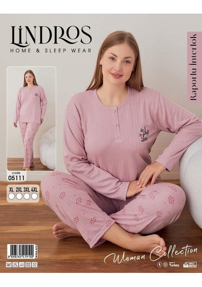 Boyraz Lindros Kadın Pamuklu Düğme Yaka Raporlu İnterlok Battal Pijama Takımı 05111 - 1 Adet Gülkurusu Boyraz Lindros Kadın Pamuklu Düğme Yaka Raporlu İnterlok Battal Pijama Takımı 05111 - 1 Adet Gülkurusu