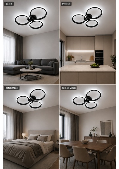 Yuno Led Plafonyer Avize Beyaz Işık Siyah