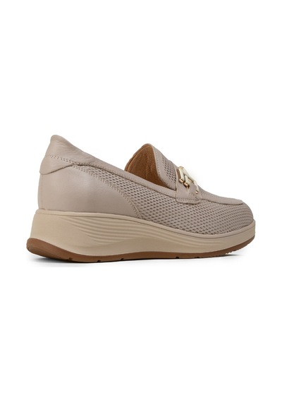 Deery Kadın Bej Hakiki Deri Dolgu Topuk Loafer - N0277zbejc01