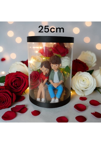 Seni Seviyorum Yazılı -ışıklı -biblolu Kutu Güller 25cm