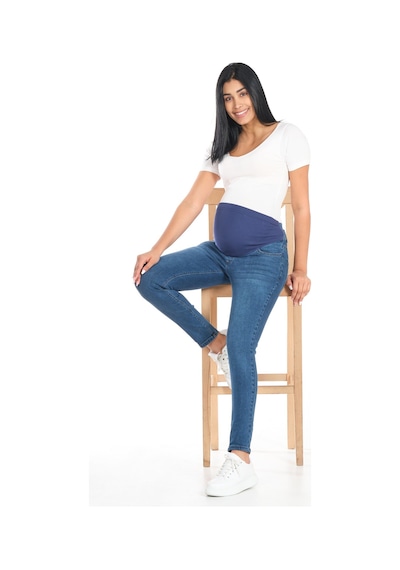 Busa Hamile Skinny Dar Paça Kot Pantolon Mavi-mavi