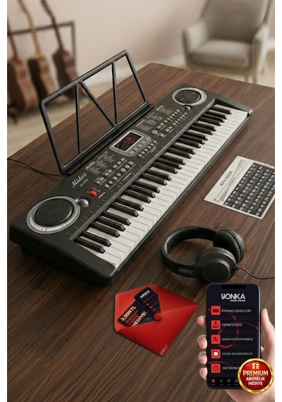 Midex PS-1500BK-H Başlangıç İçin 61 Tuşlu Org Kulaklık Mikrofon ve Notalık