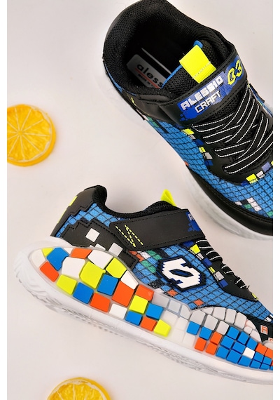 Muggo Block Renkli Blok Tabanlı Cırtlı Ve Bağcıklı Çocuk Sneaker Spor Ayakkabı Mavi