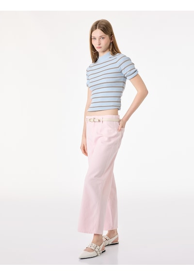 Koton Kemer Detaylı Pamuklu Kısa Geniş Paça Pantolon - Wide Leg Jeans Pembe 6sal40052mw Gül