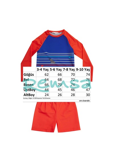 Neopy Uv Korumalı Şort Uzun Kollu Çocuk Bebek Deniz Havuz Mayosu 5244 Saks Saks Mavi