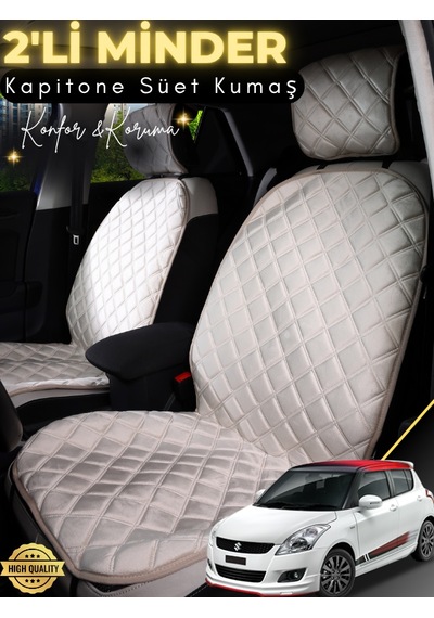 Suzuki Swift Uyumlu 2'li Süet Oto Koltuk Minderi Terletmez Universal Tam Koruma A4 Bej