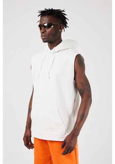 Scorp Rebel Erkek Kapüşonlu Kolsuz Sweatshirt Hoodie Beyaz Standart