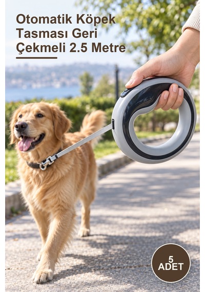 5 Adet Otomatik Köpek Tasması Geri Çekmeli 2.5 Metre Metal