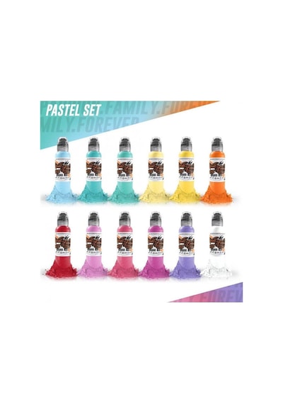 Pastel 12'li Dövme Boyası Seti - World Famous Ink Dövme Boyası - 1oz/30ml