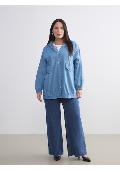 Lcwaıkıkı Classic İndigo Kapüşonlu Oversize Kadın Jean Ceket