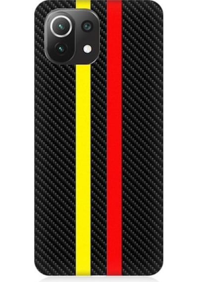 Xiaomi Mi 11 Lite Uyumlu Sarı Kırmızı Karbon Motif Desenli Silikon Kılıf