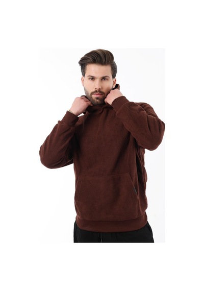 Madmext Acı Kahverengi Kapüşonlu Cep Detaylı Polar Erkek Sweatshirt 7093 Acı Kahverengi