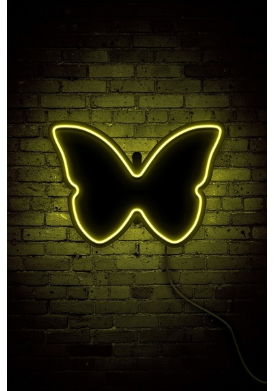 Kelebek Neon Led Duvar Aydınlatması & Dekoru & Gece Lambası Sarı Sarı