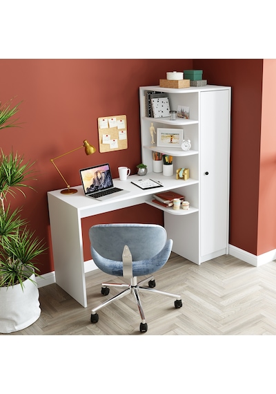 Roma Raflı Çalışma Masası , Çalışma Ofis Masası Sağ Dolap Beyaz Mat Beyaz Roma Raflı Çalışma Masası , Çalışma Ofis Masası Sağ Dolap Beyaz Mat Beyaz