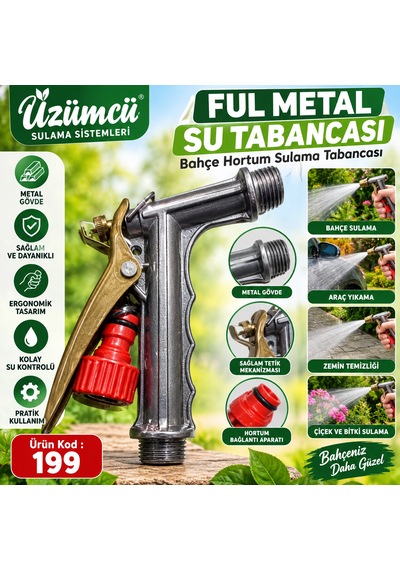 Üzümcü Ful Metal Sulama Tabancası Araba Bahçe Hortum Yıkama Tabanca Kod :199