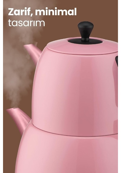 Demlika Pembe Xl Geniş Hazneli Damlatmaz Paslanmaz Çelik Çay Makinesi Ve Su Isıtıcısı, 2 Litre Hazne, 1,4 Litre D Diğer