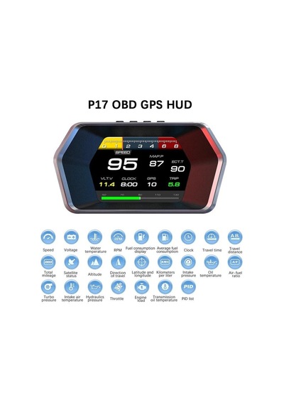 P17 Hız Ölçer Hud Obd2 Araç Bilgisayarı Gps Çift Sistemli Dijital Kilometre Su Yağ Sıcaklığı