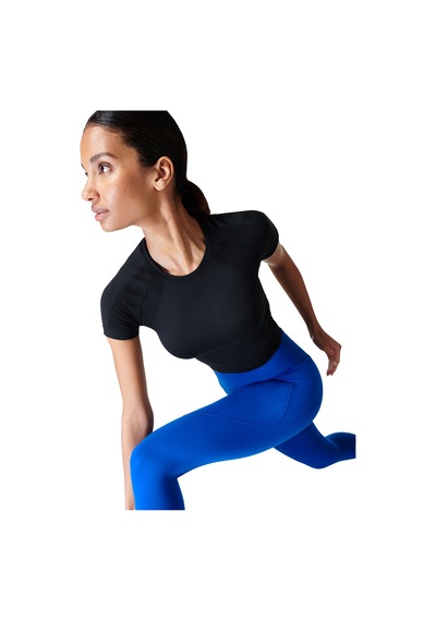 Sweaty Betty Sweaty Betty Athlete Crop Seamless Workout Kadın Siyah Koşu Tank Top Blk Siyah