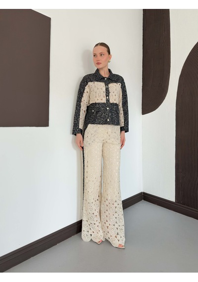 Verymoda Dantel Detatlı Kot Ceket F1758 Ham Siyah