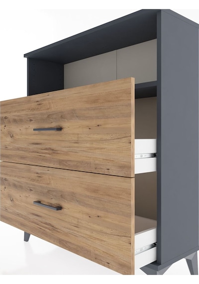 Arges Şifonyer Tek Raflı 2 Çekmeceli 88x30x106 Antrasit-çam Antrasit