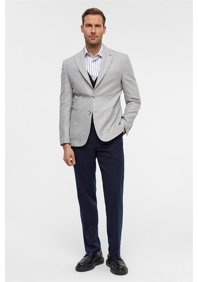 Süvari Gri Slim Desenli Mono Yaka 6 Drop Ceket Gri