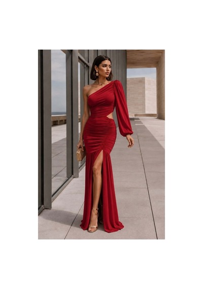 Store Tek Elbise Omuz Drapeli Abiye Füme - 935902051 Füme