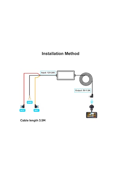 Araç Kamerası İçin Dvr Bağlantılı Güç Uzatma Kablosu 12v/24v - 5v 4a Cable Acc Lıne 300cm 300cm Cross