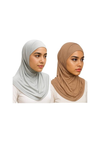 Aldaıyr 2 Adet Hijab 2 Parça Likra Kumaş Gri Koyu Bej