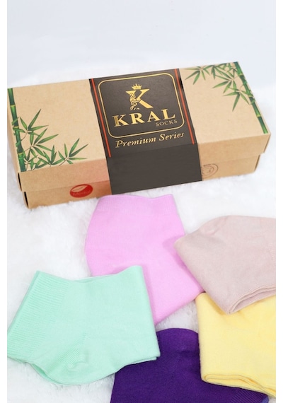 Kral Socks Kadın Çorap Dikişsiz 5 Çift Kutulu Bambu Patik Patik Çorap Seti Asorti