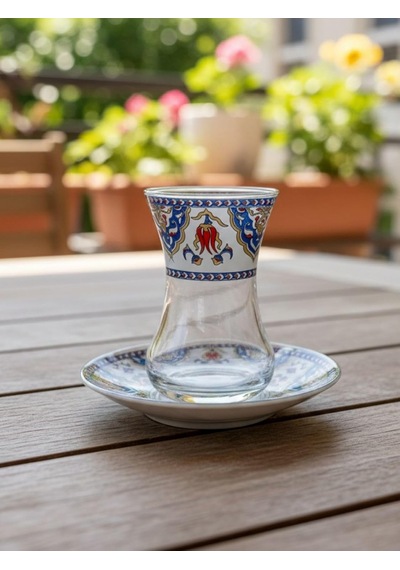 Topkapı 6 Kişilik Çay Seti, French Press Hediyeli, 9 Farklı Osmanlı Desenli Çay Bardağı Takımı 6, Topkapı Lal Genel