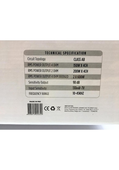 Reis Rs-4150.4Ax Amfi 4Ohm 4X150 Watt Rms Bas Kontrol Aparatıyla
