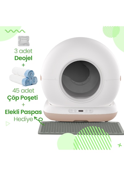 Haustier Cb002 Bej Kameralı Akıllı Otomatik Kedi Tuvaleti, App İle Uzaktan Kontrol, 72lt Hazne, 7lt Çöp Haznesi