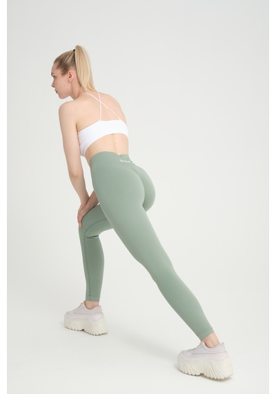 Gymhams Yeşil Kalçası Büzgülü Premium Fitilli Ekstra Push Up Tayt Yeşil