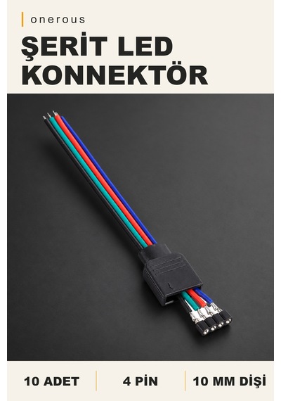 Onerous 10 Adet 4 Pin Dişi Şerit Led Konnektörü 10 Mm Siyah