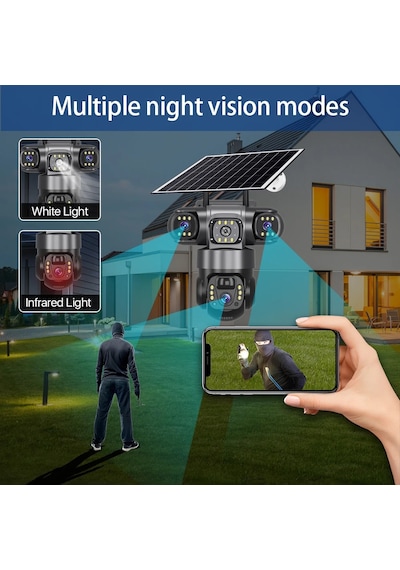 Ultimate Blm-77 6mp 3+3 2 Kameralı 3 Ekranlı Ultrahd 4g Güneş Enerjili Akıllı Güvenlik Kamerası