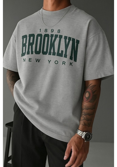 Brooklyn Baskılı Unisex Tshırt 3q2 Gri
