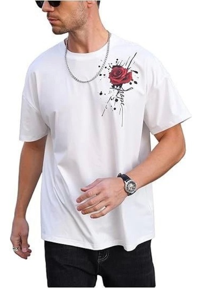 Suma Erkek Bisiklet Yaka Kısa Kol Baskılı T-shirt - Beyaz Siyah
