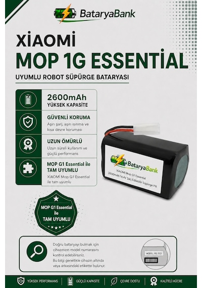 Mi Vacuum Mop G1 2in1 / Essential / Msjtg1 Uyumlu Robot Süpürge Bataryası 2600 Mah