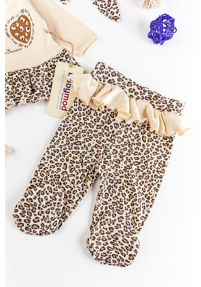 Babymod Leopar Baskılı 5 Parça Kız Bebek Hastane Çıkışı Bebek Takımı Krem