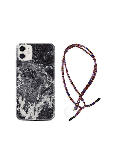 Apple Uyumlu iPhone 11 Kılıf Rasta Boyun Askılı Black Marble 4 1383