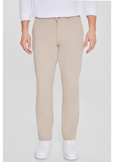 Erkek Bej Pamuklu Slim Fit Dar Kesim Yan Cep Casual Pantolon Bej